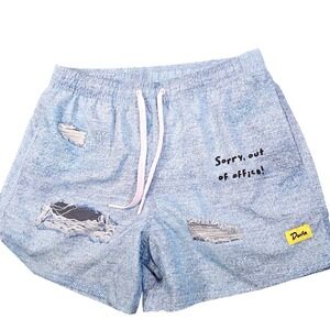 Duvin Mens Sorry Out of Office Faux Denim Distressed Swim Shorts Blue Medium